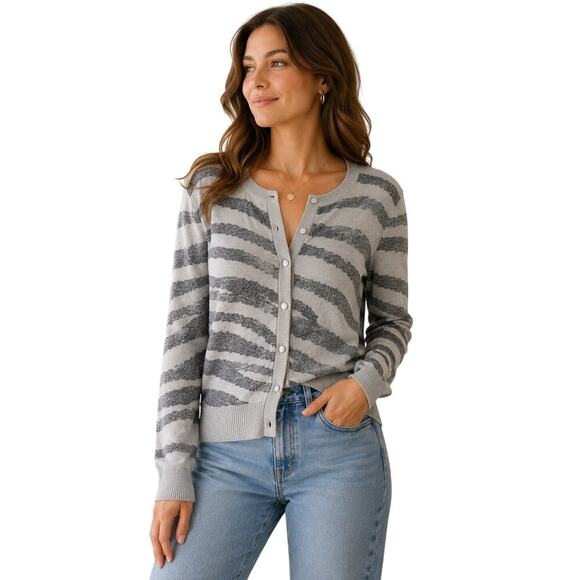 Banana Republic Sweaters - Banana Republic Zebra Print Cardigan Sweater Women’s Large Gray Metallic Knit